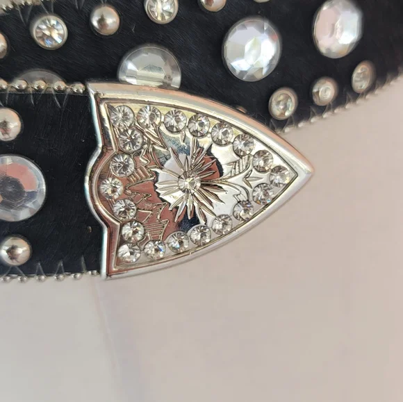 CW Country Western Crystal & Rhinestone Studded Leather Black Belt - Picture 6 of 13